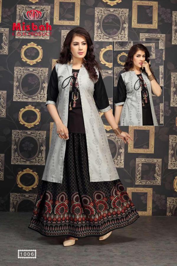 Misbah Nayantara Designer Rayon Gold Print Kurti With Skirt